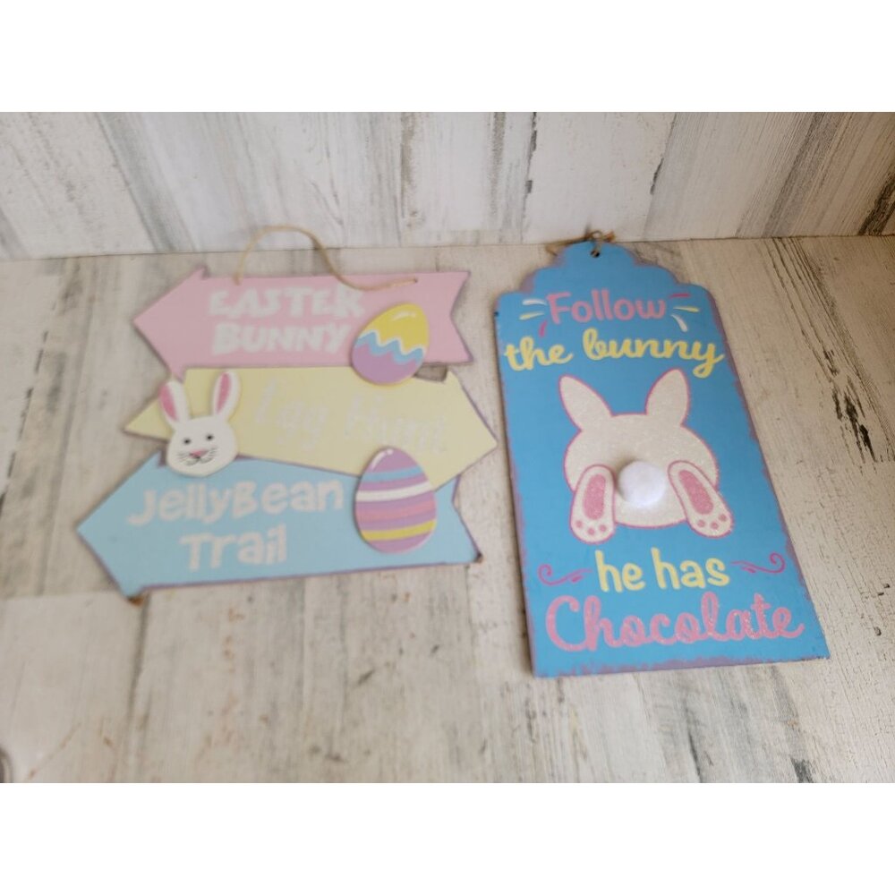 Easter‎ follow the bunny he has chocolates spring hanging signs decor